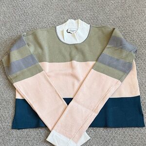Club Monaco Women's Striped Turtleneck Sweater - Olive, Blush, Navy